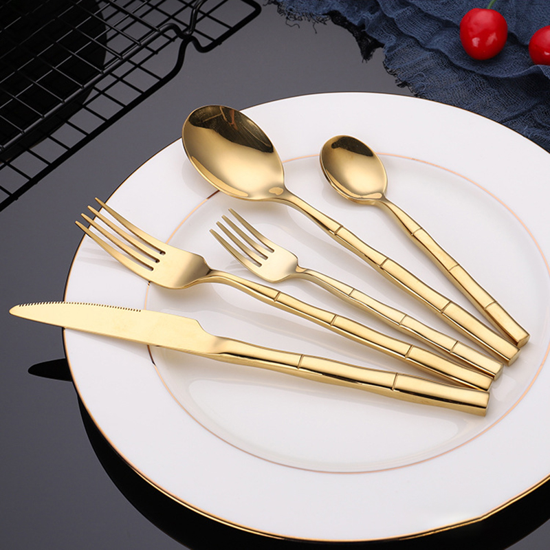 Bamboo Cutlery - الخيزران تصميم الفولاذ المقاوم للصدأ مجموعة