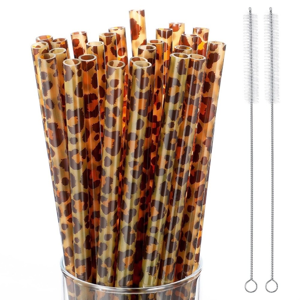 Reusable Straw - مصاصات شرب عصرية بنقشة الفهد قابلة