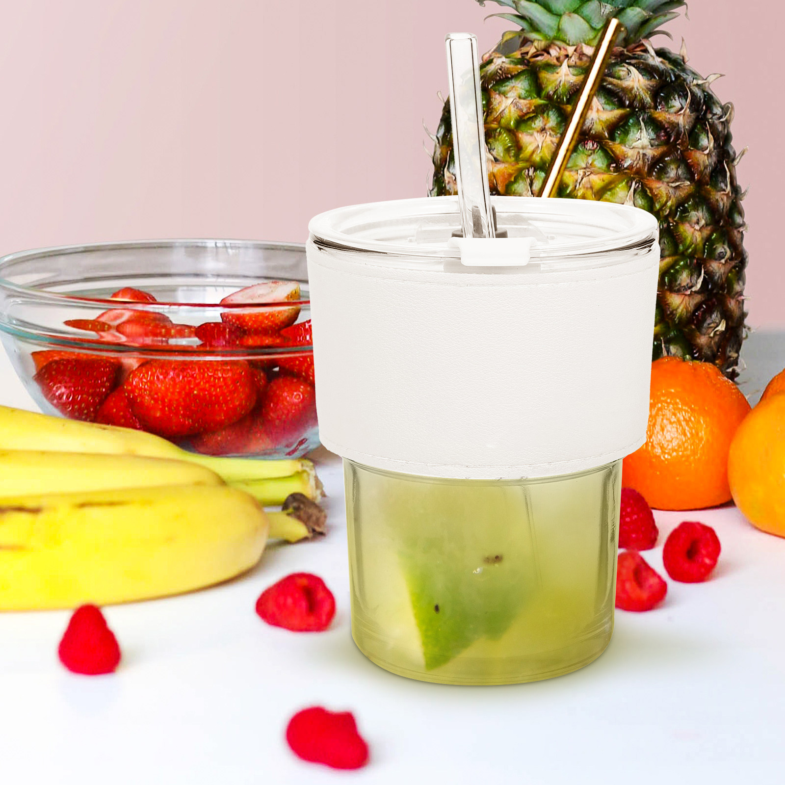 Reusable Straw - طقم زجاجات عصير زجاجية مكون من